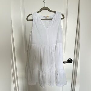 C&C California White Cotton Gauze V-Neck Sleeveless Dress Lined & Pockets XS